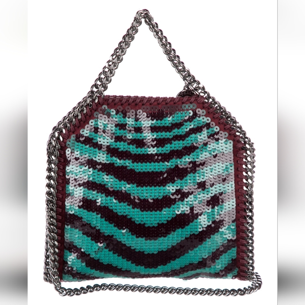 Stylish Sequin Chain Bag - Burgundy and Teal